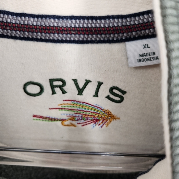 Orvis Quarter Zip Signature Sweatshirt Mens Size XL Button Green Long Sleeve - Picture 4 of 10